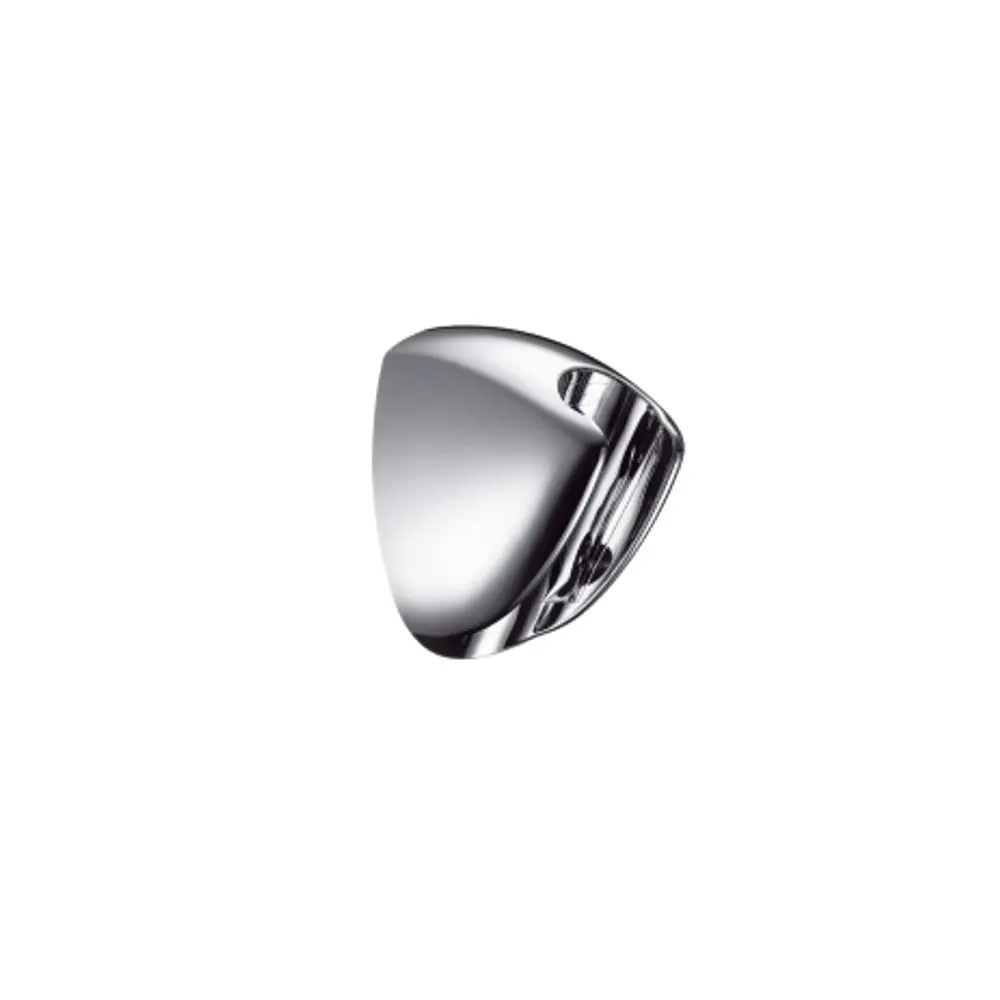 Brausehalter aus Chrom von Hansgrohe in dreieckiger Form, mit einer glatten, reflektierenden Oberfläche und einer Halterung für die Dusche.
